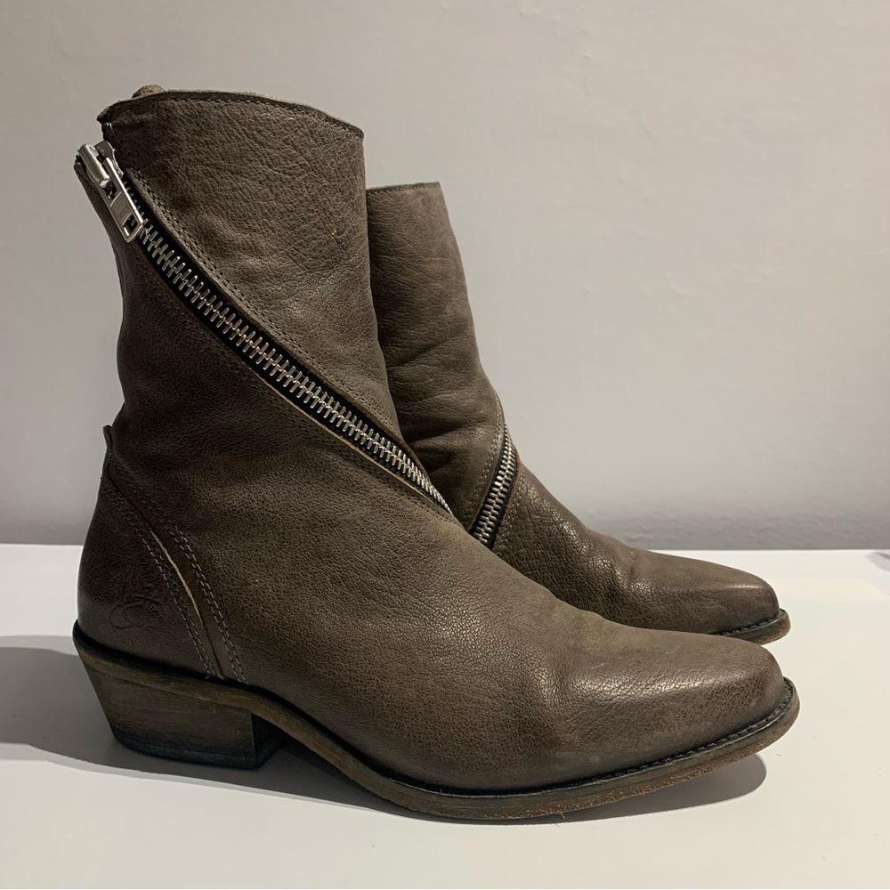 John Fluevog Brown Ankle Boots with Zipper Detail